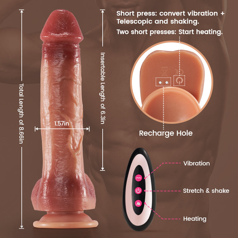 Realistic 9 Vibrating 3 Thrusting & Swinging Heating Bloodshot Dildo