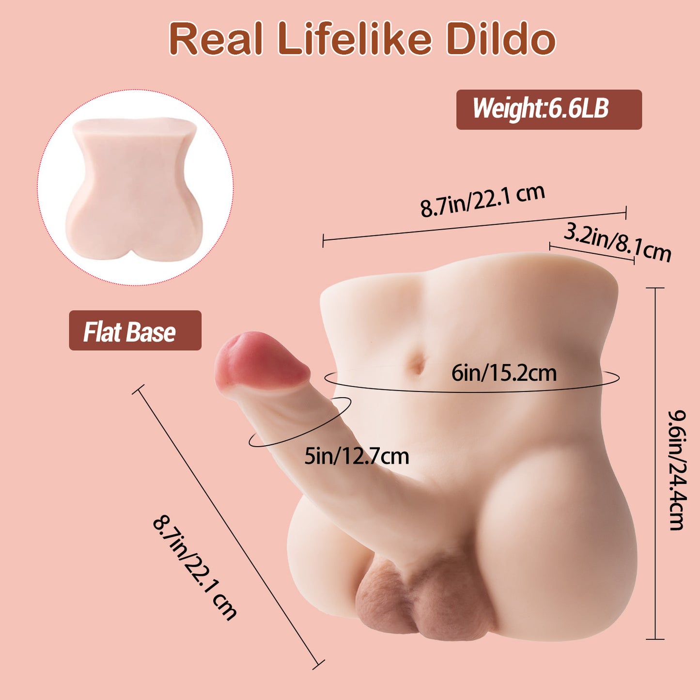 Sex Torso Doll with 8.7 inch Flexible Realistic Dildo