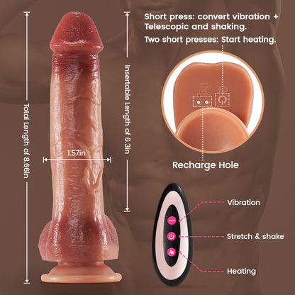 Realistic 9 Vibrating 3 Thrusting & Swinging Heating Bloodshot Dildo