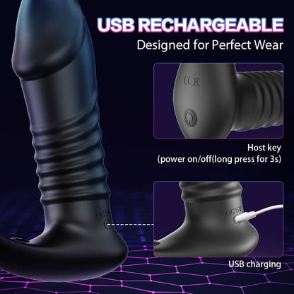 Thrilling Vibration 3 Thrusting Silicone Remote Control Cock Ring Anal Vibrator
